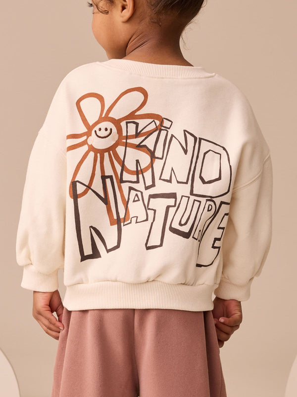 Cream Flower Graphic Print Crew Neck Sweatshirt (3mths-7yrs)