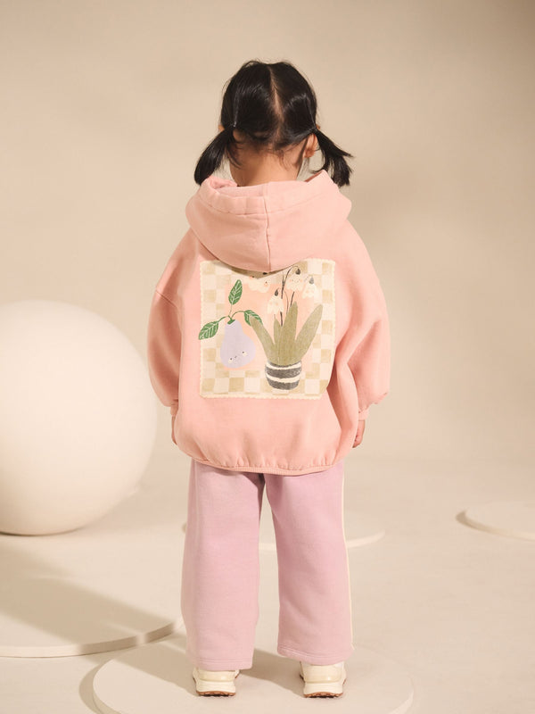 Light Pink Plant Graphic Print Hoodie & Wide Leg Joggers Set (3mths-7yrs)