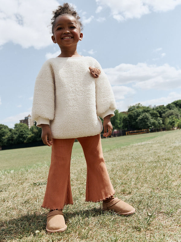 Cream Teddy Borg Sweatshirt and Flare Leggings Set (3mths-7yrs)