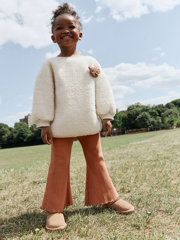 Cream Teddy Borg Sweatshirt and Flare Leggings Set (3mths-7yrs)