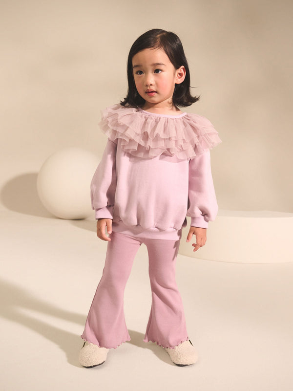 Light Pink Ruffle Collar Sweatshirt & Flare Leggings Set (3mths-7yrs)