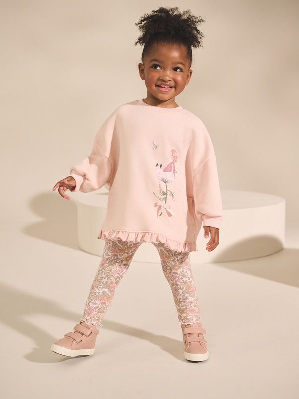 Pink Floral Fairy Frill Hem Sweatshirt & Leggings Set (3mths-7yrs)