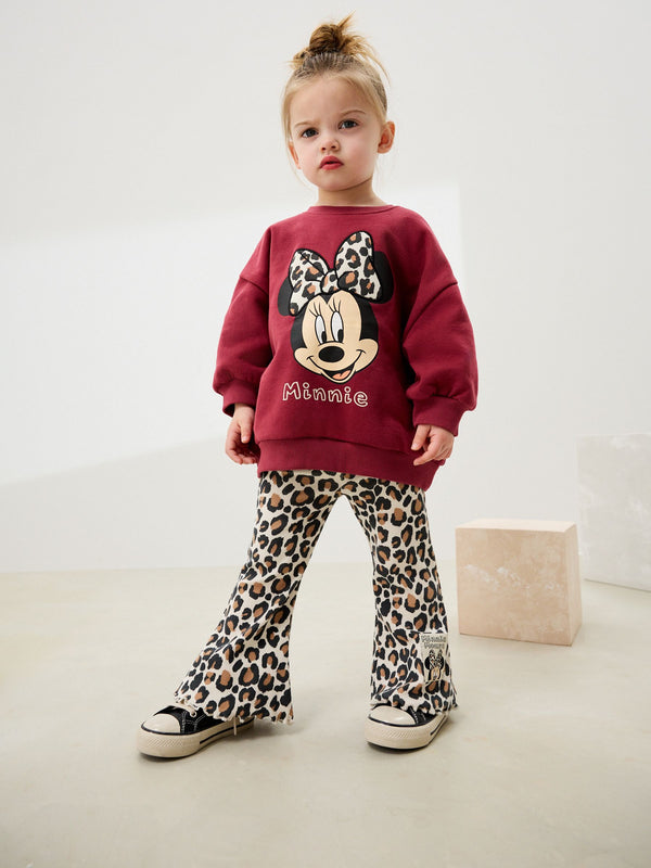 Burgundy Red Leopard Minnie Mouse Sweatshirt and Flare Leggings Set (3mths-7yrs)