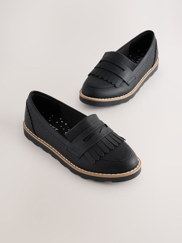 Black Narrow Fit (E) School Loafers