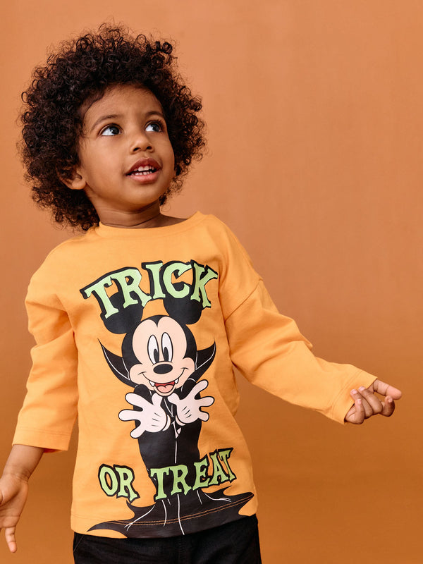 Orange Glow in the Dark Mickey Mouse Halloween Long Sleeve T-Shirt (3mths-8yrs)