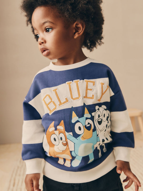 White/Blue Stripe Bluey Crew Neck Cotton Sweatshirt (12mths-8yrs)