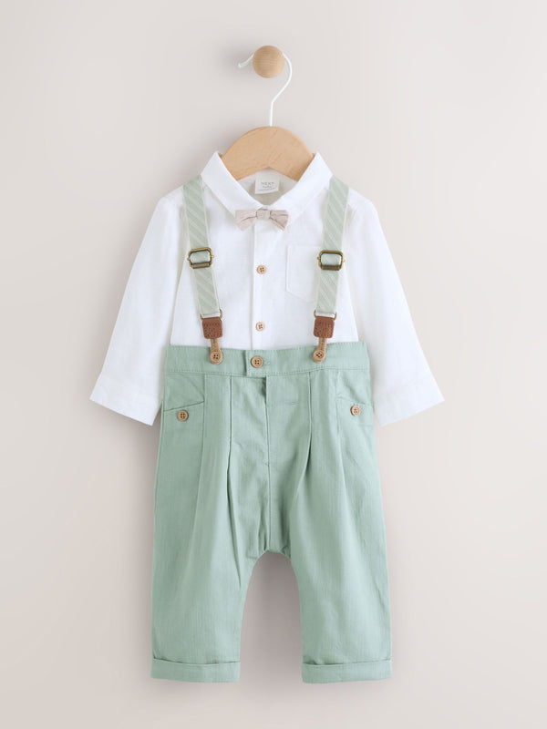 Sage Green Baby Shirt Trousers and Braces Set 3 Piece (0mths-2yrs)