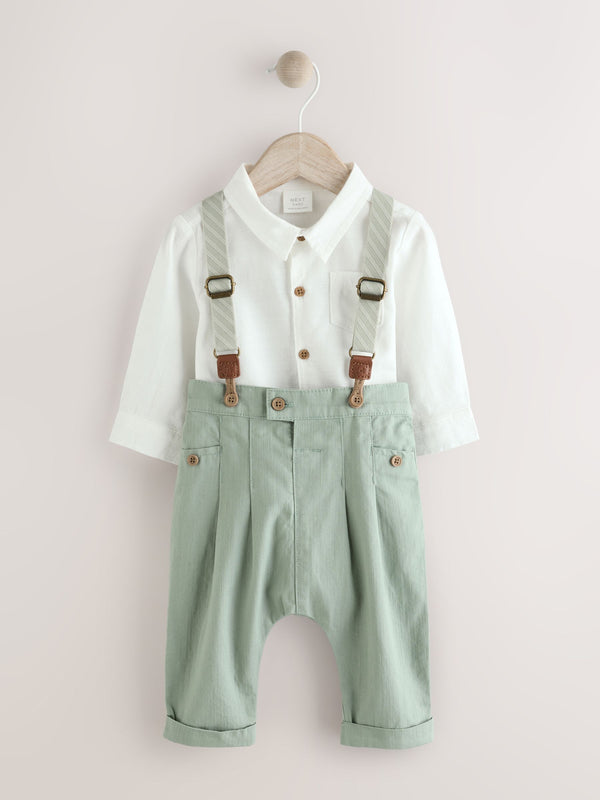 Sage Green Baby Shirt Trousers and Braces 3 Piece Set (0mths-2yrs)