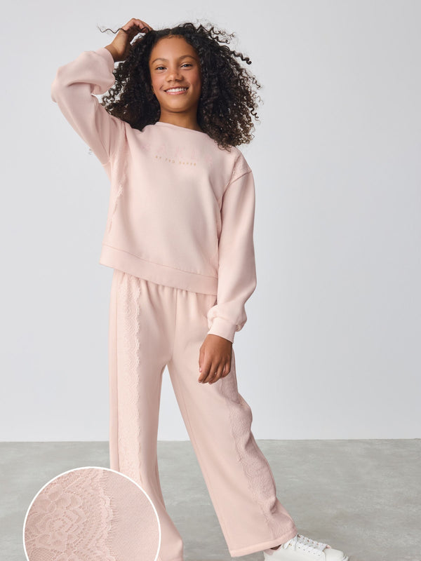 Baker by Ted Baker 2 Piece Lace Trim Sweatshirt and Wide Leg Joggers Set