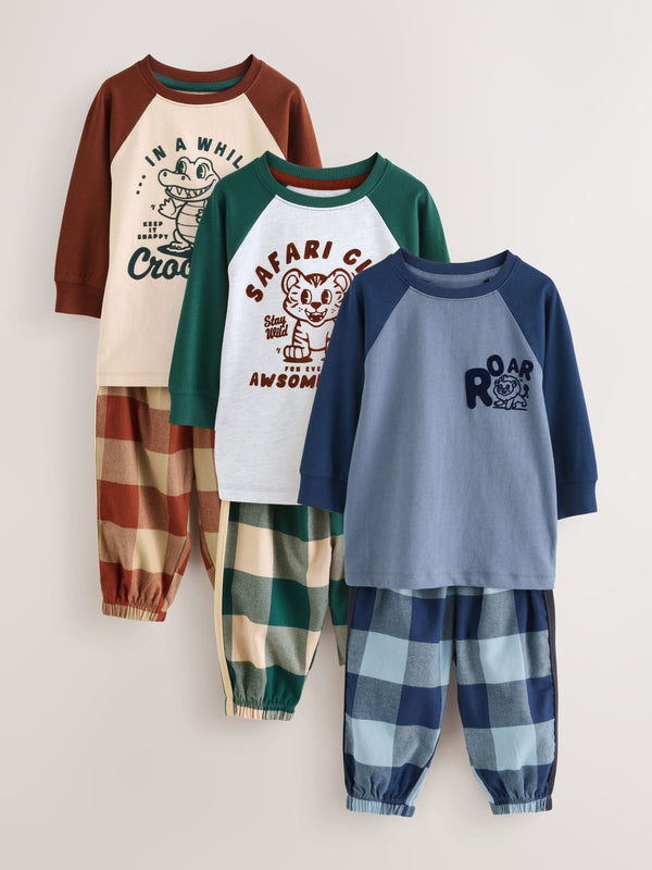 Green/Blue/Red Check Woven Bottom Pyjamas 3 Pack (9mths-12yrs)