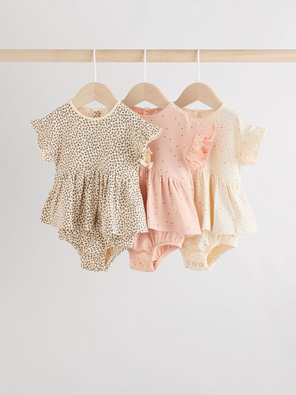 Animal Printed 3 Pack Skirted Baby Rompers