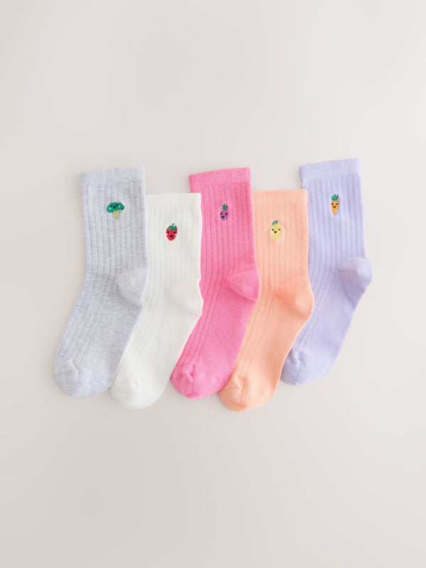 Multi Cotton Rich Embroidered Ankle Socks 5 Pack