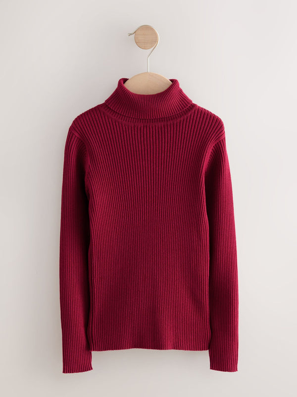 Berry Red Roll Neck Knit Jumper (3-16yrs)