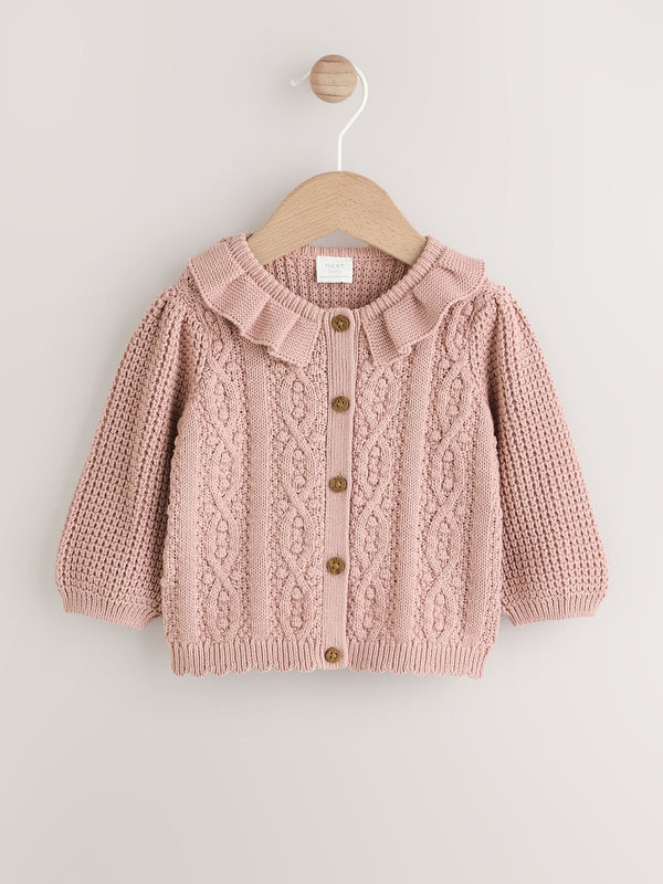 Pink Knitted Frill Collar Baby Cardigan (0mths-2yrs) (0mths-2yrs)
