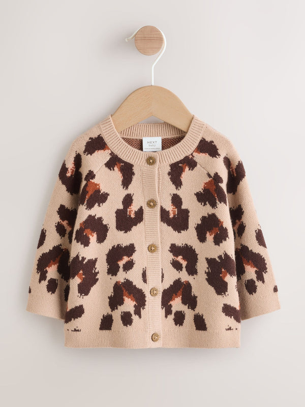 Brown Leopard Baby Knitted Cardigan (0mths-3yrs)