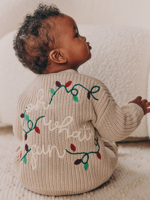 Natural Oh What Fun Christmas Baby Knitted Cardigan