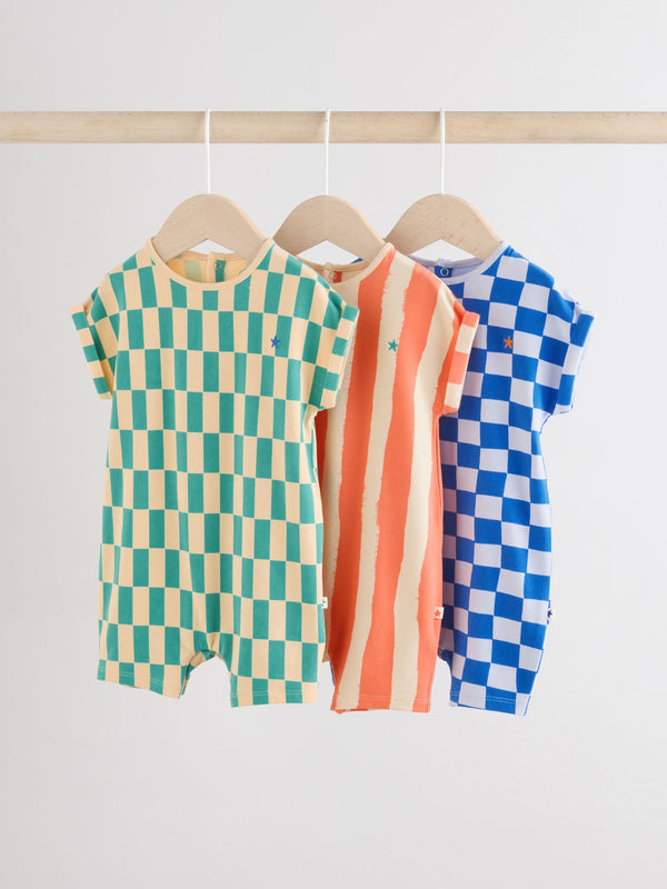 Bright Checkerboard Baby Rompers 3 Pack