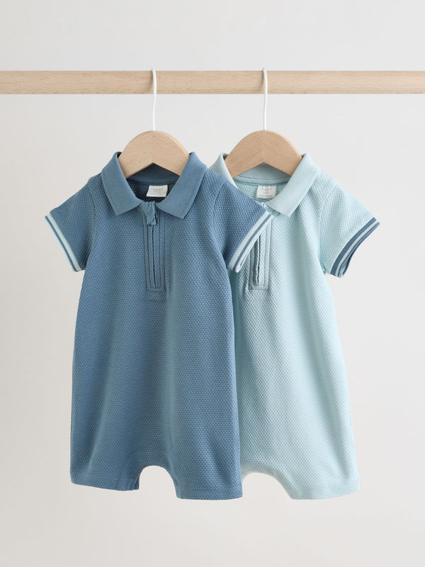 Blue/Navy Textured Baby Rompers 2 Pack