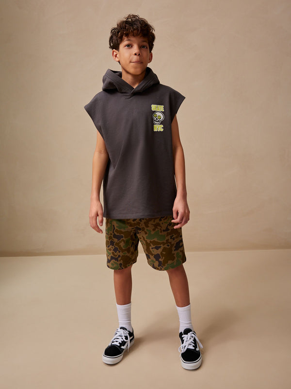 Camouflage Sleeveless Hoodie And Short Graphic Set (3-16yrs)