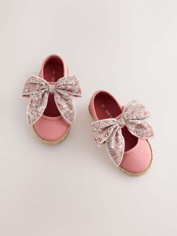 Rust Pink Printed Bow Touch And Fasten Strap Shoes
