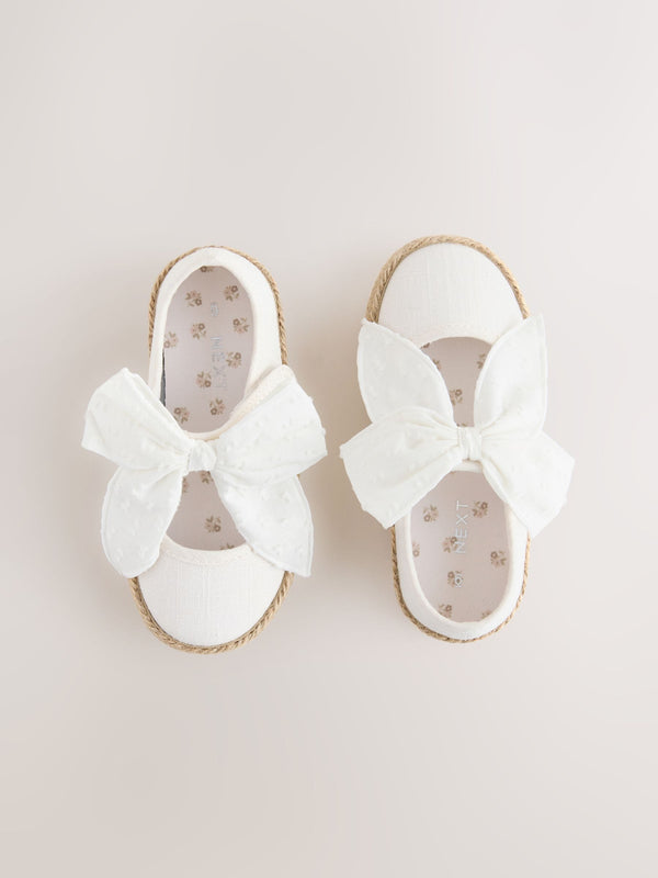 White Broderie Bow Touch And Fasten Strap Shoes