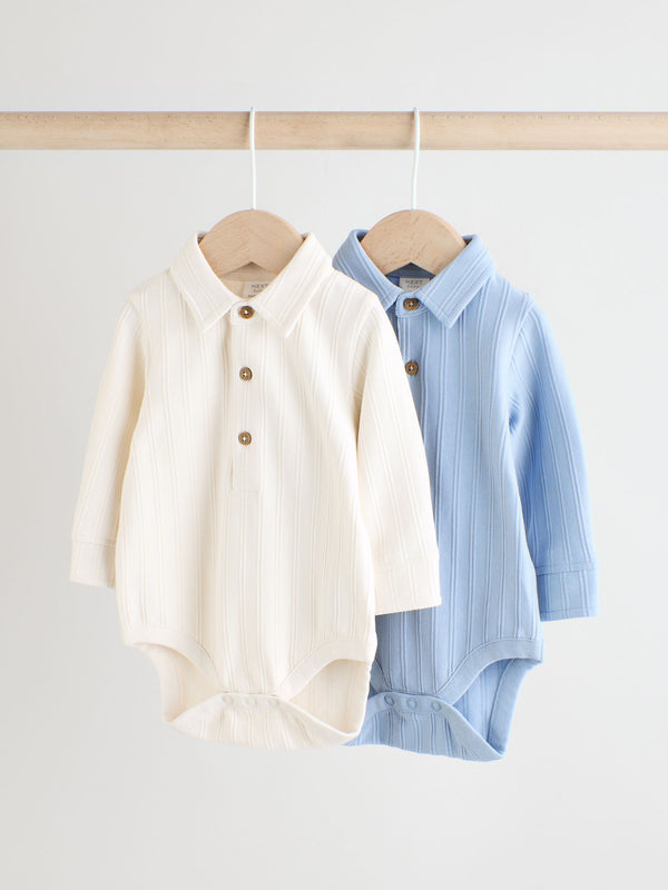 Blue/White Baby Jersey Collar 100% Cotton Bodysuits 2 Pack