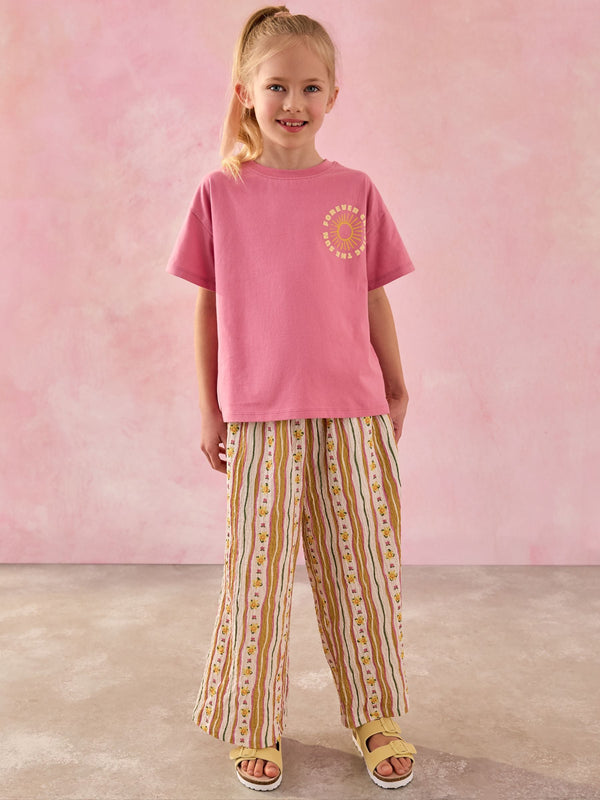 Yellow/Floral Stripe Print Wide Leg Trousers (3-16yrs)