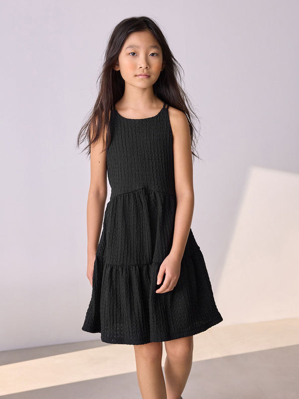 Black Strappy Crinkle Summer Dress (3-16yrs)