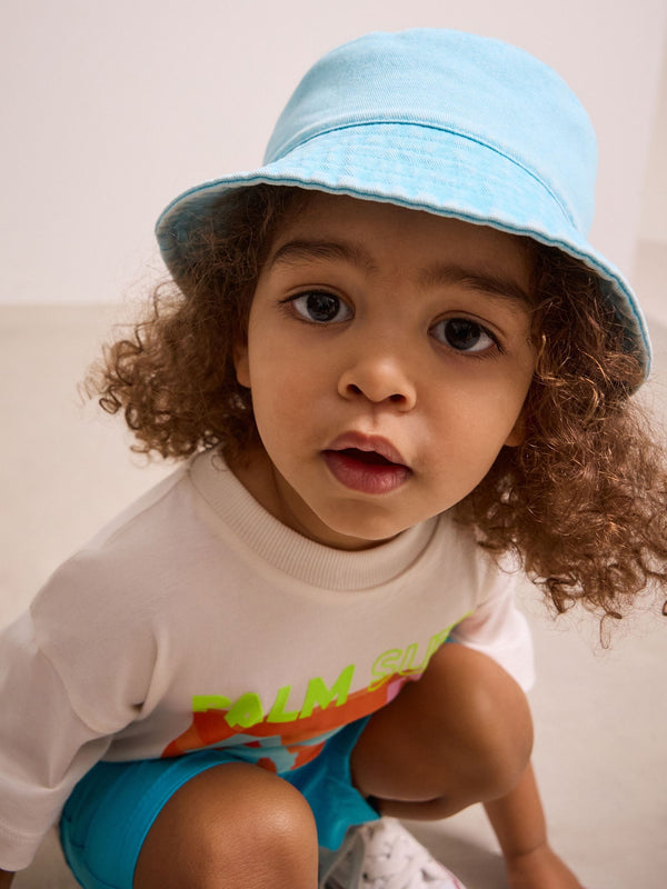 Turquoise Blue 100% Cotton  Washed Bucket Hat (3mths-16yrs)