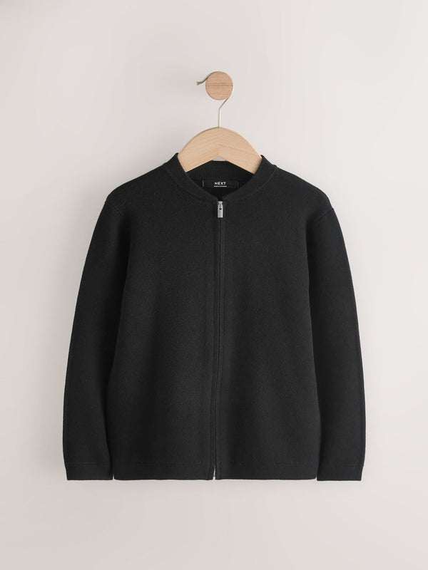 Black Knitted Zip Through Bomber Cardigan (3-16yrs)