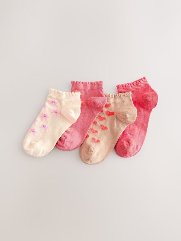 Pink/Tan 4 Pack Cotton Rich Trainer Socks