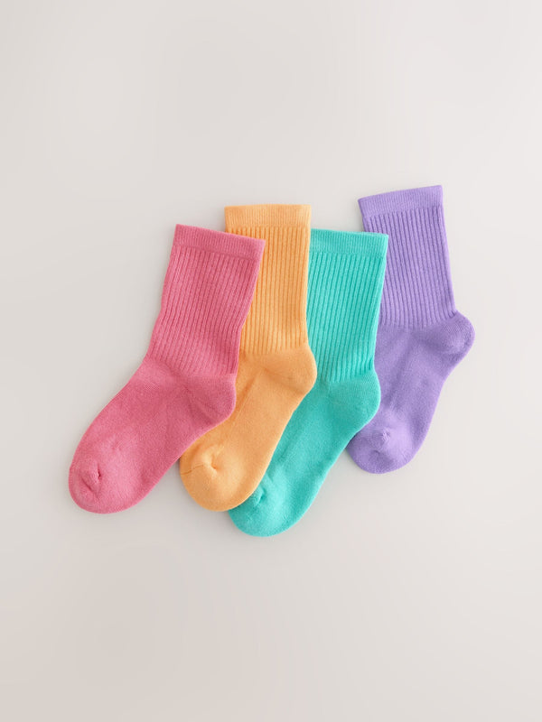 Multi 4 Pack Cotton Rich Cushioned Footbed Rib Ankle Socks