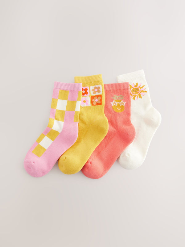 Pink/Yellow Cotton Rich Ankle Socks 4 Pack