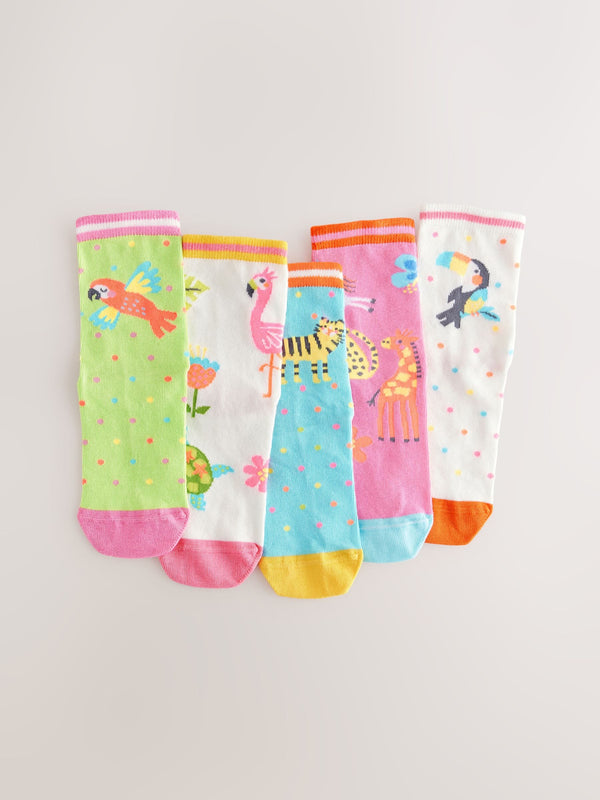 Multi 5 Pack Cotton Rich Flamingo Ankle Socks