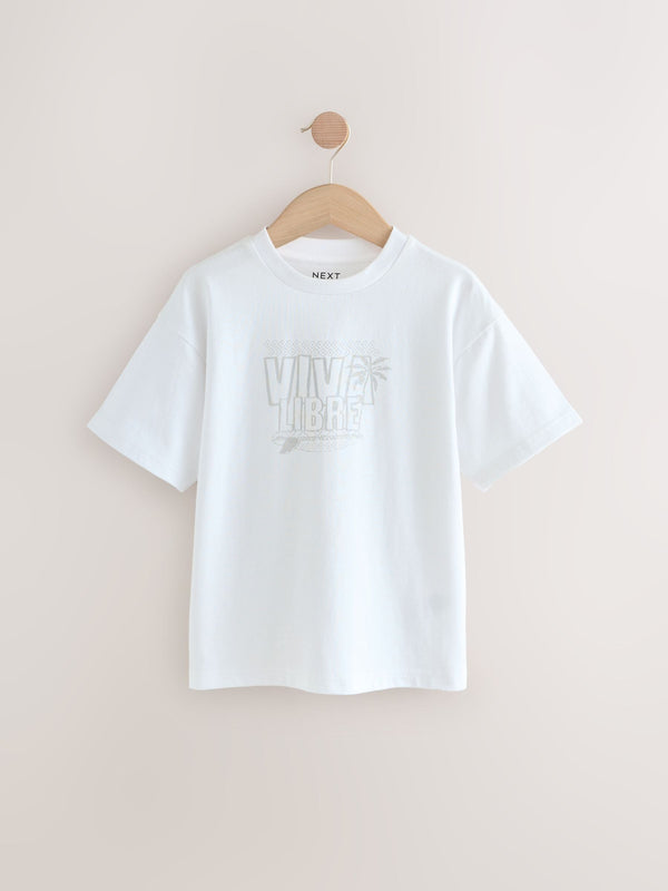 White Back Print Relaxed Fit Short Sleeve Graphic Print T-Shirt (3-16yrs)
