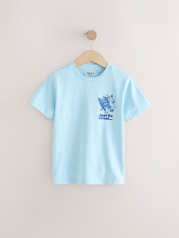 Blue Shark Back Print Regular Fit Short Sleeve Graphic Print T-Shirt (3-16yrs)