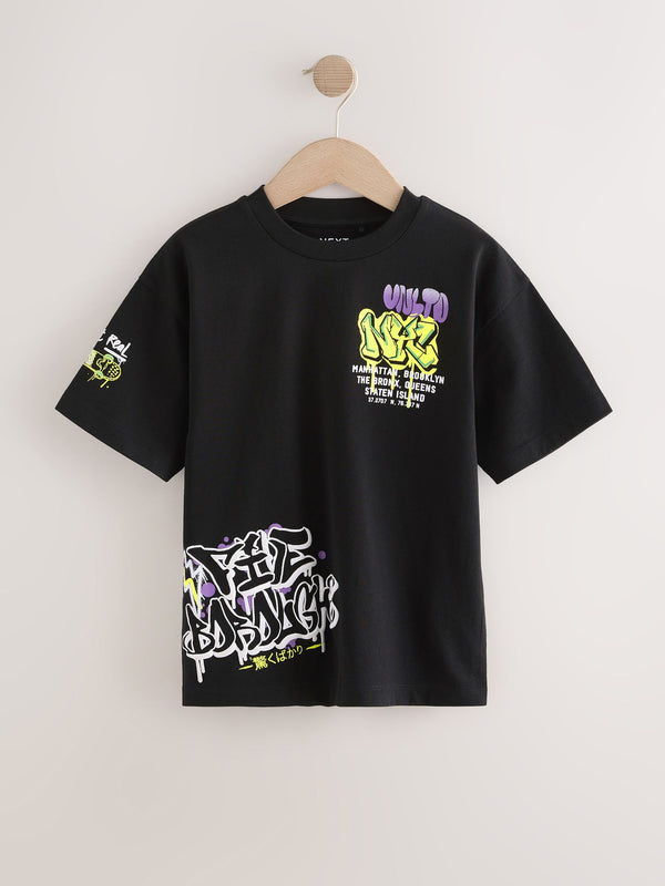 Black Graffiti Relaxed Fit Short Sleeve Graphic Print T-Shirt (3-16yrs)