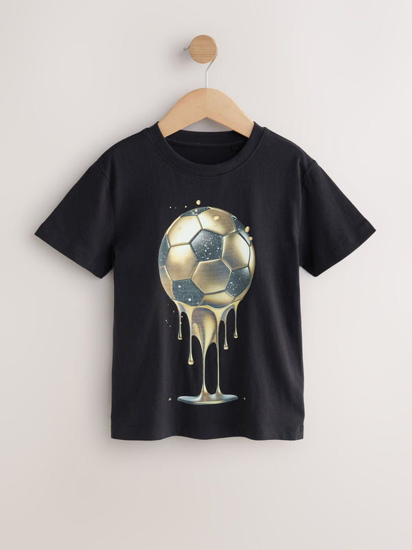 Black/Gold Football Regular Fit Short Sleeve Graphic Print T-Shirt (3-16yrs)