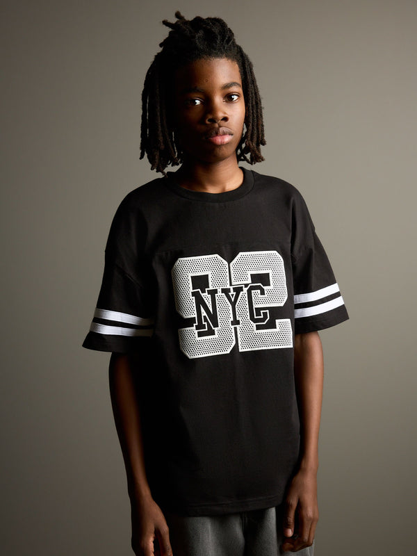 Black Varsity Relaxed Fit Short Sleeve Graphic Print T-Shirt (3-16yrs)