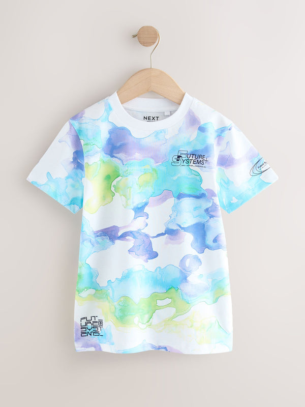 White/Blue Relaxed Fit Short Sleeve All-Over Print 100% Cotton T-Shirt (3-16yrs)