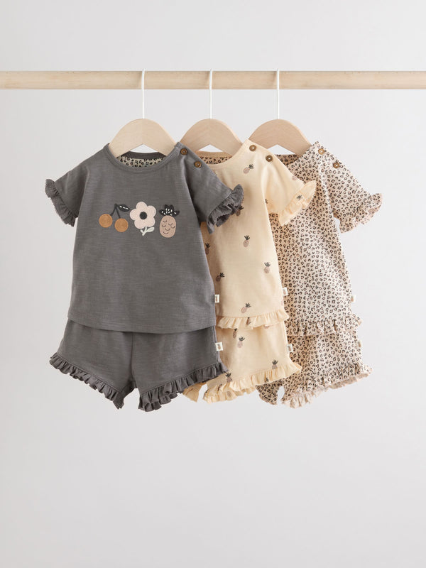Charcoal Grey/White Short Sleeve 100% Cotton Baby Top and Shorts Set 6 Piece (0mths-2yrs)