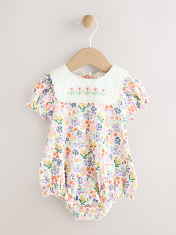 Bright Multi Colour Floral Printed Baby Woven Collared Romper
