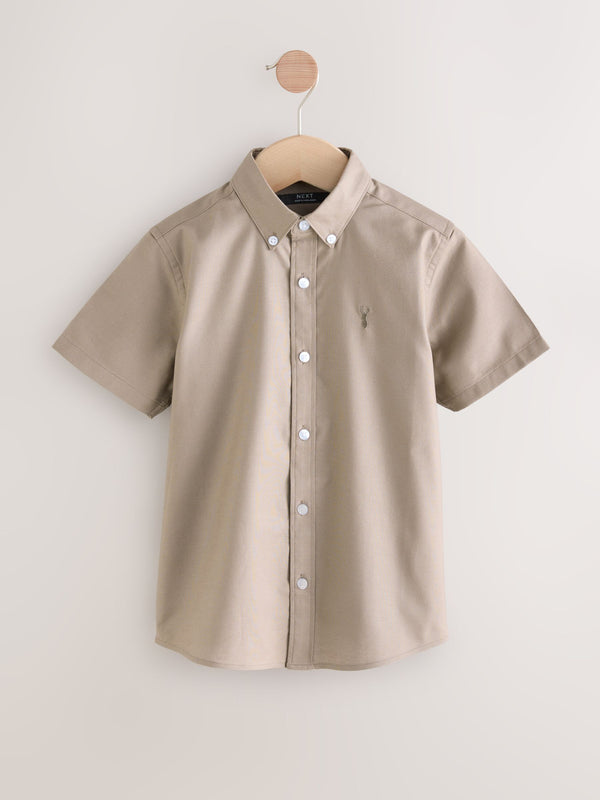 Taupe Logo Short Sleeve Cotton Rich Oxford Shirt (3-16yrs)