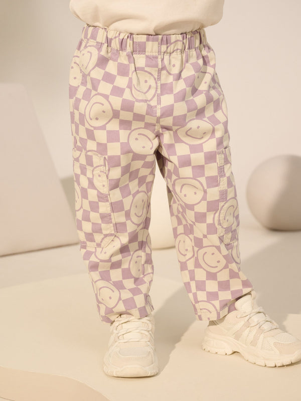 Purple Checkerboard 100% Cotton Pattern Pullon Trousers (3mths-7yrs)