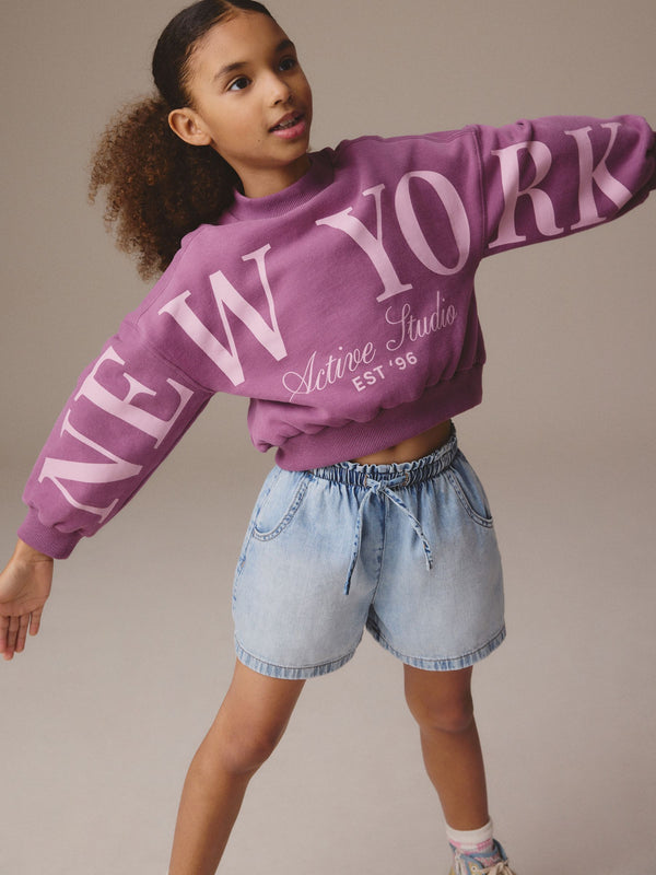 Berry Pink Slogan Varsity Sweatshirt (3-16yrs)