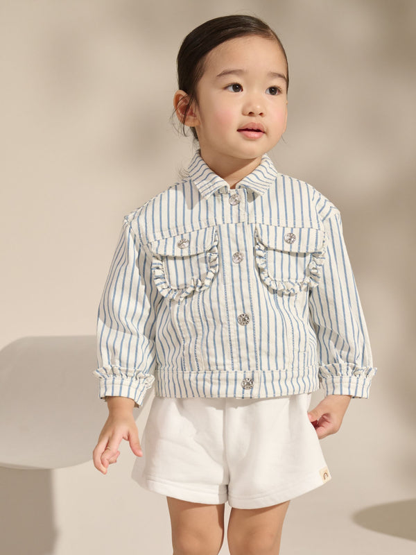 White Stripe Frill Denim Jacket (3mths-7yrs)