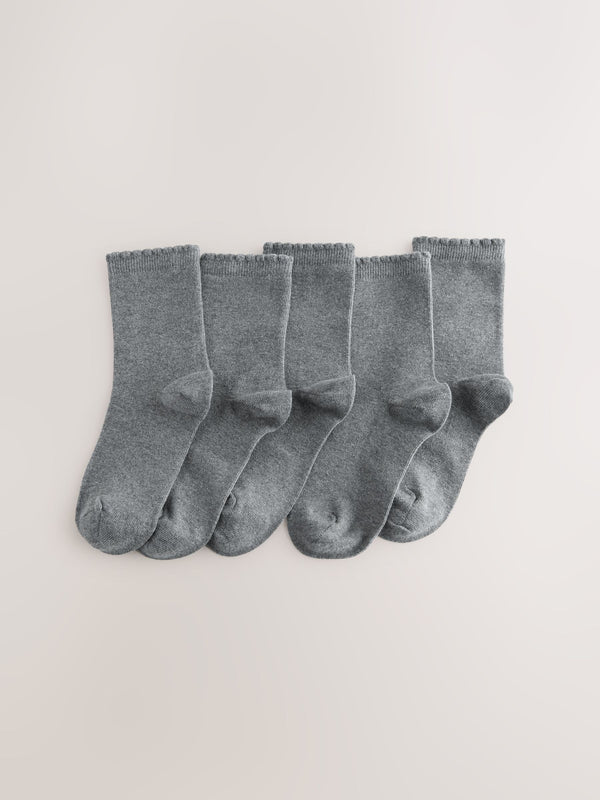 Grey 5 Pack Cotton Rich School Ankle Socks