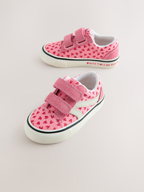 Pink Heart Wide Fit (G) Touch Fasten Strap Printed Trainers