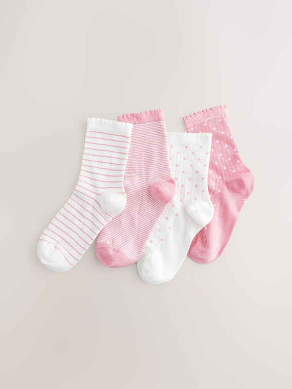 Pink And White 4 Pack Cotton Rich Ankle Socks