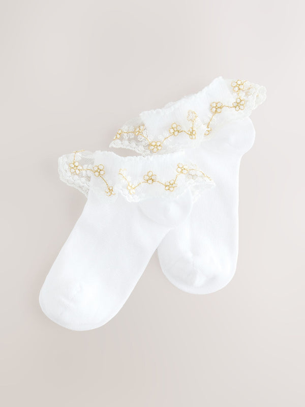 White Rich Bridesmaid Ruffle Trainer Socks 2 Pack